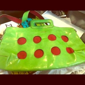 Green and red beautiful bag.